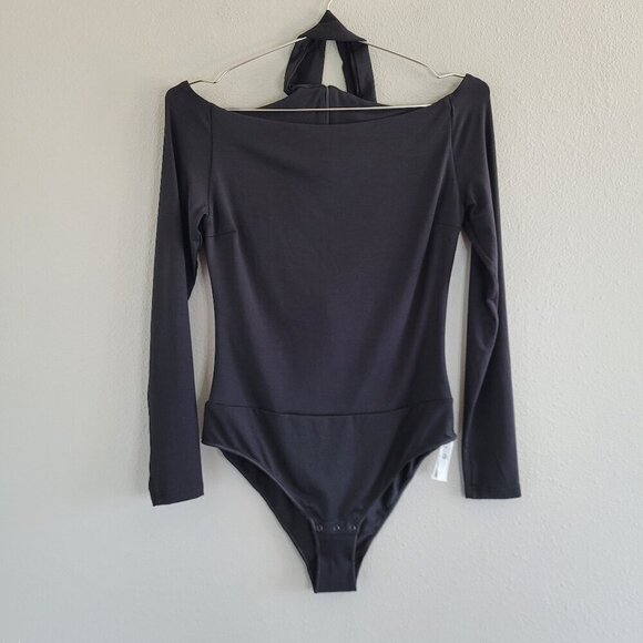 Undress Code Black Solid Long Sleeve Bodysuit With Neck Cutout 90's Minimalist - Picture 4 of 10